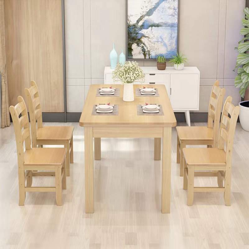 实木餐桌椅组合松木现代简约4人6人长方形饭桌简易餐桌小户型家用