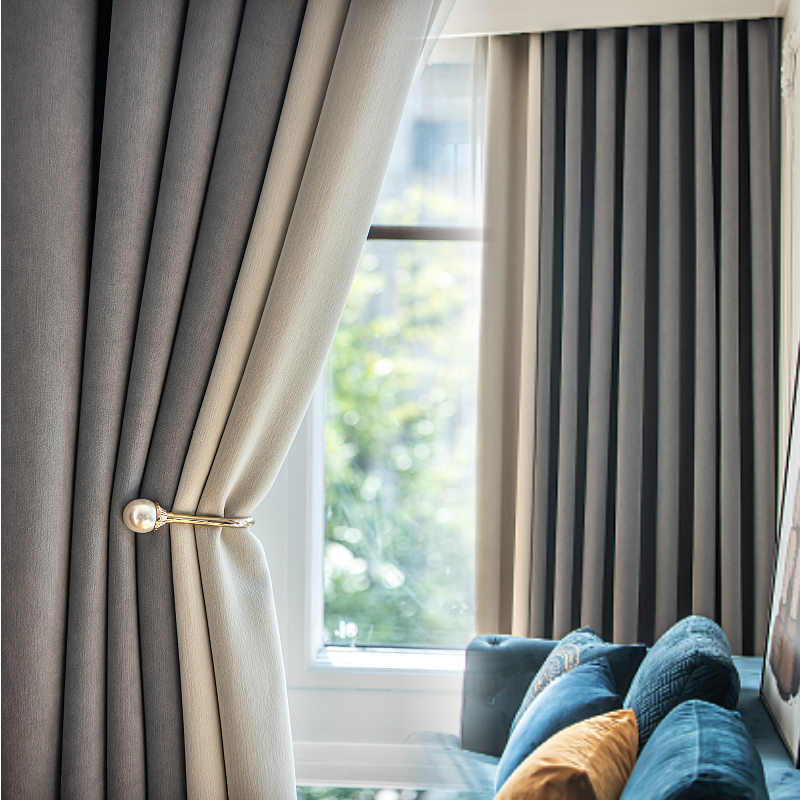 澳洲羊毛绒窗帘成品客厅丝绒奶茶轻奢雪尼尔法式卧室遮光飘窗绒面