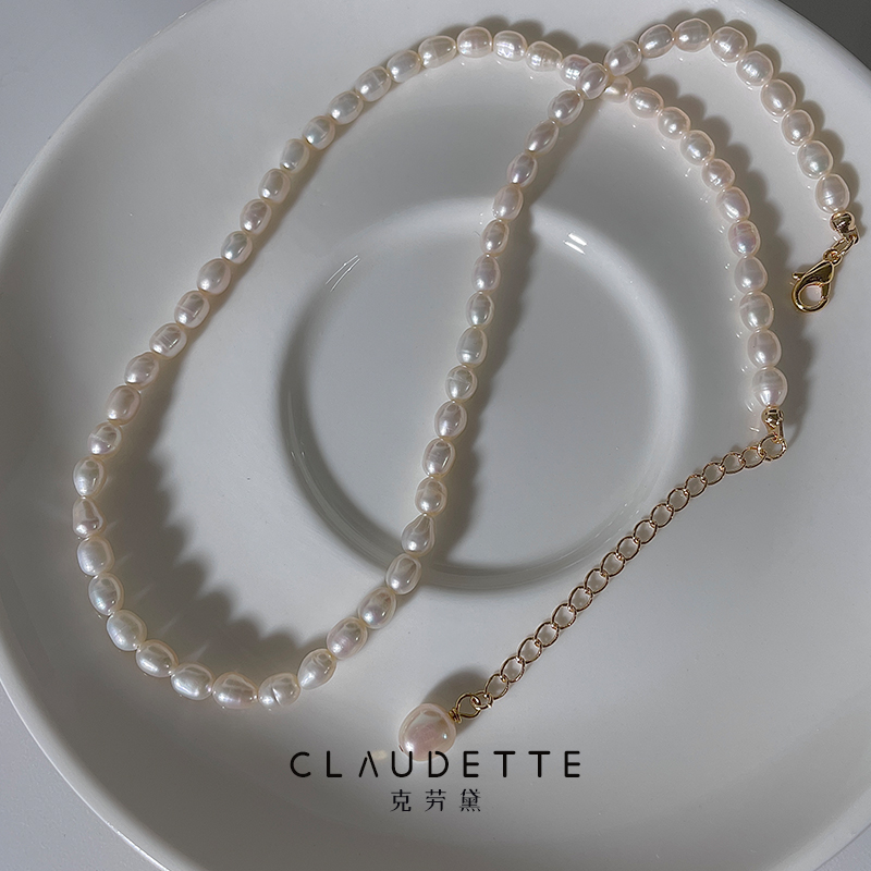 克劳黛 原创设计天然米粒珍珠项链女 气质法式优雅叠戴锁骨链颈链