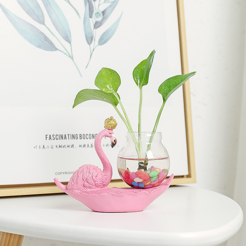 宇轩创意玻璃摆件动物小花器花盆茶桌绿萝花插花瓶陶瓷水培容器架