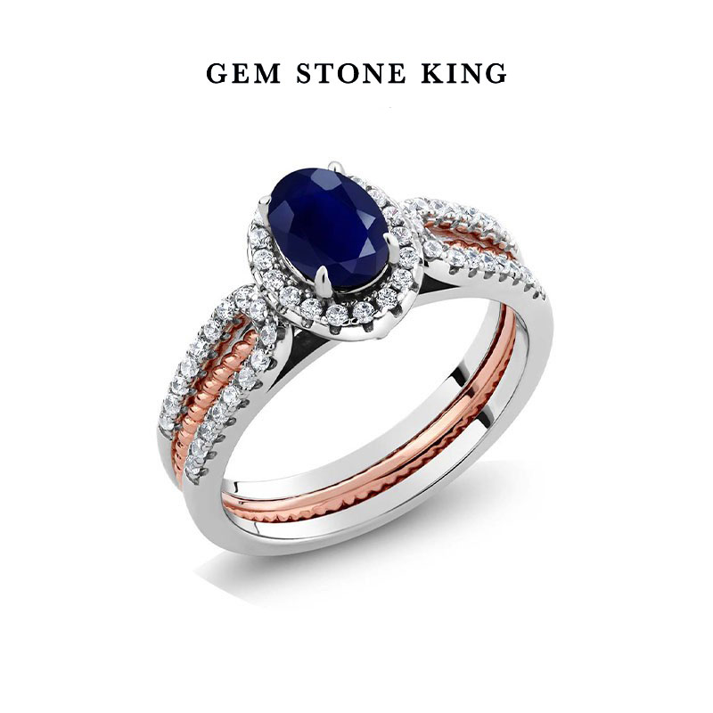 GSK蓝宝石戒指女925银彩色宝石双戒时尚个性小众设计感情人节礼物