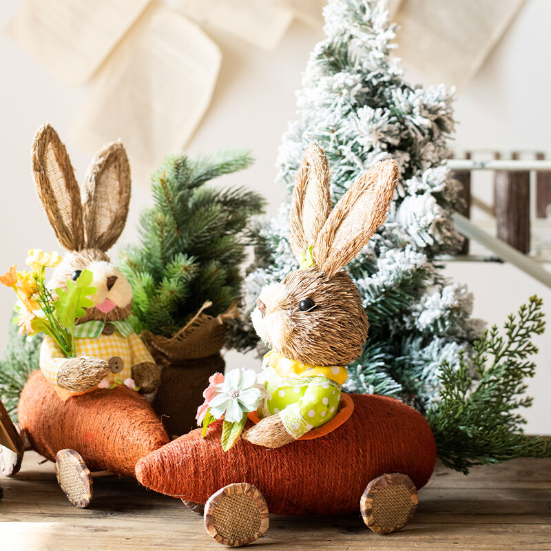 JK慕空间 可爱天然小兔子萝卜车圣诞装饰摆件 幼儿园花园阳台摆件