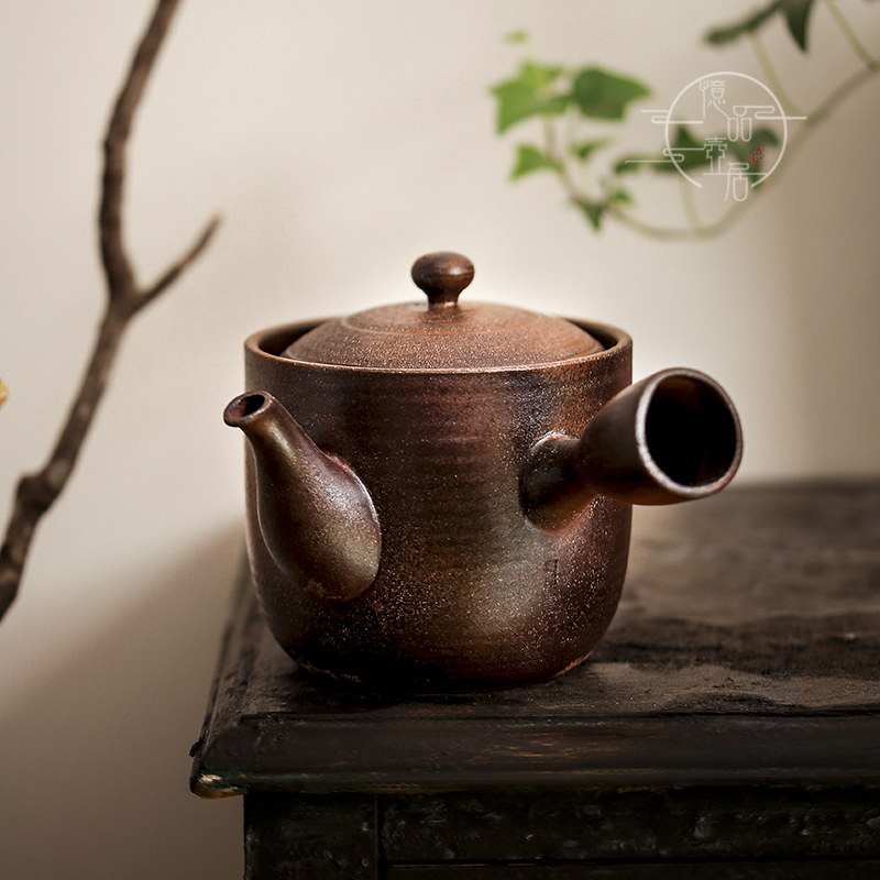 围炉煮茶家用煮茶烧水纯手拉老岩泥侧把大容量柴烧陶壶容天泡茶壶
