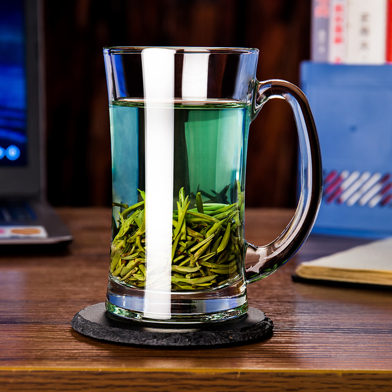 玻璃杯子家用办公室带把玻璃茶杯男士高档透明耐热泡茶高级绿茶杯