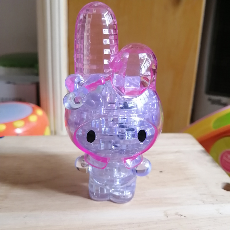 水晶粉色透明兔子动物3d立体拼图女孩发光玩具美乐蒂益智拼装摆件