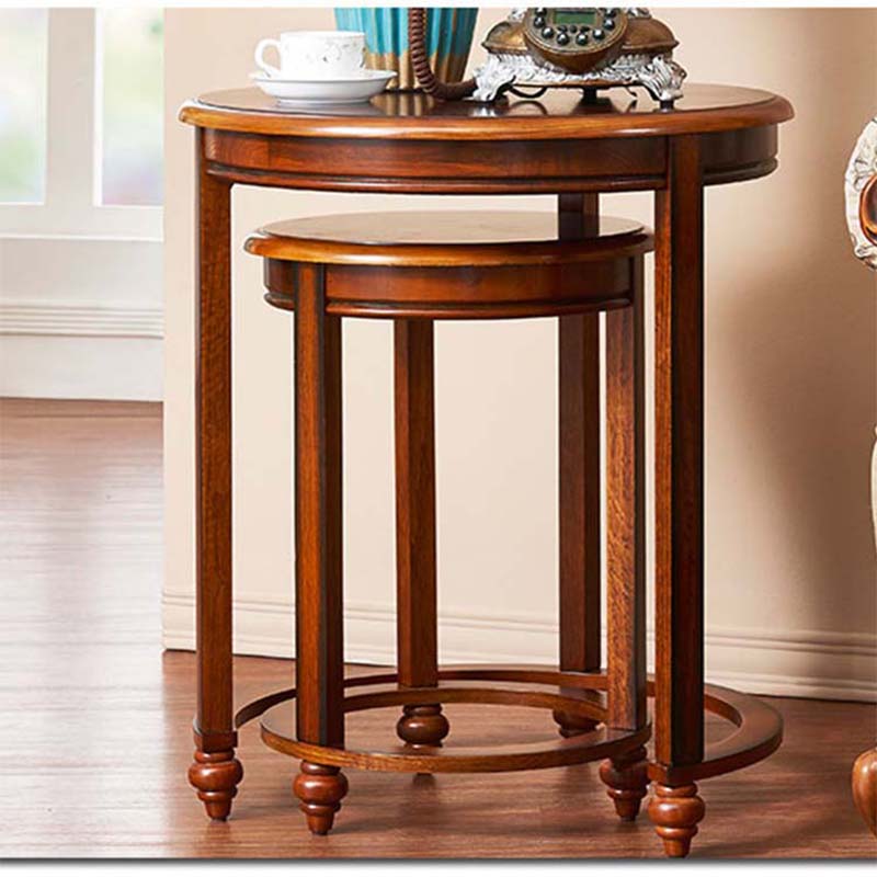 复古茶几实木家用咖啡桌沙发边几美式盆景放置桌圆形大小整套茶桌
