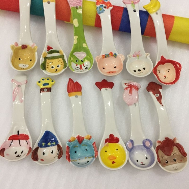 创意可爱卡通家用 儿童长柄十二生肖陶瓷勺 个性韩式勺子吃饭家用