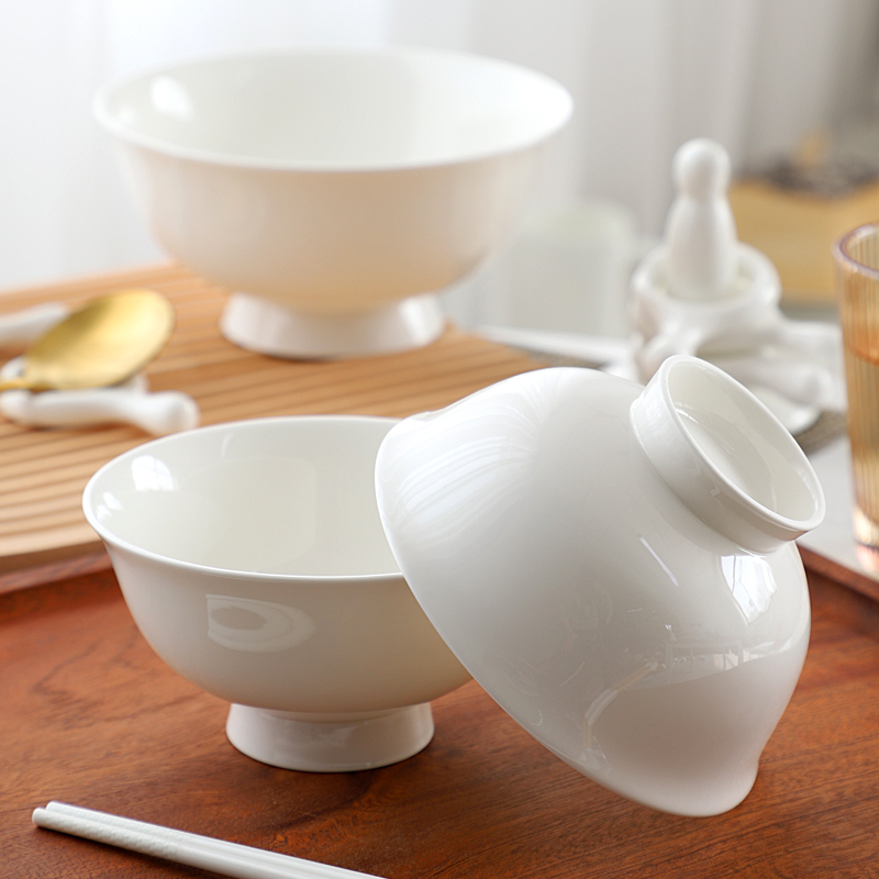 纯白骨瓷碗家用米饭碗小汤碗大号面碗陶瓷餐具套装吃饭碗大碗