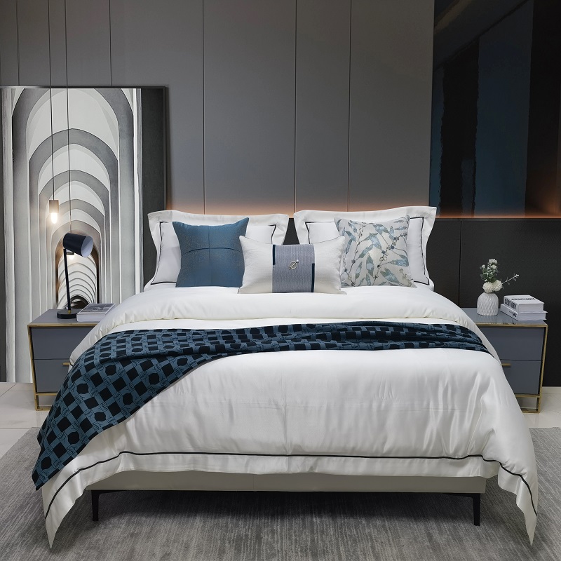 新中式样板间床上用品 极简轻奢家具展示厅软装多件套样板房床品