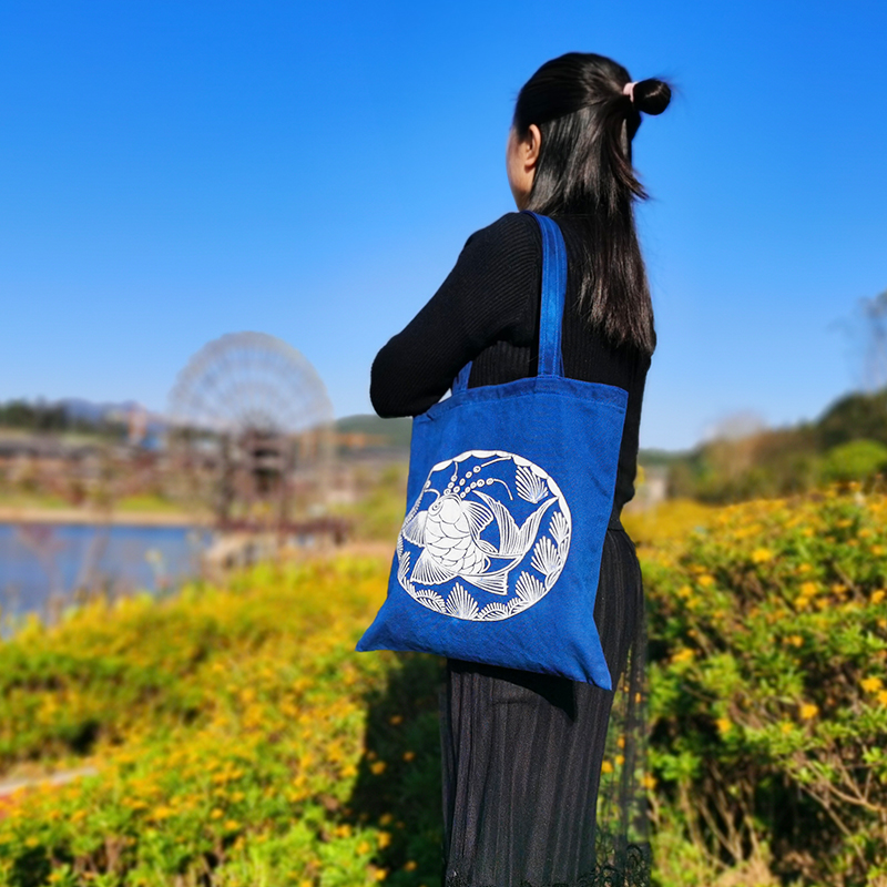 蜡染单肩包帆布手绘植物蓝染送妈妈送国外友人团体旅游购物袋定制