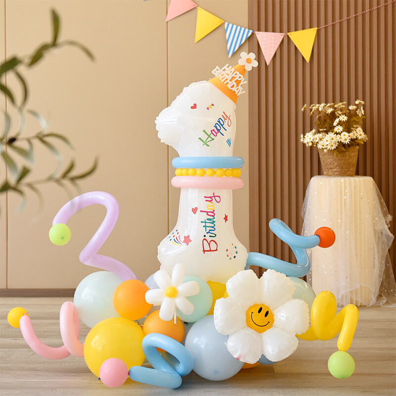 生日气球数字3男孩装饰简单v仪式感布置男宝家里4岁场景宝宝两岁