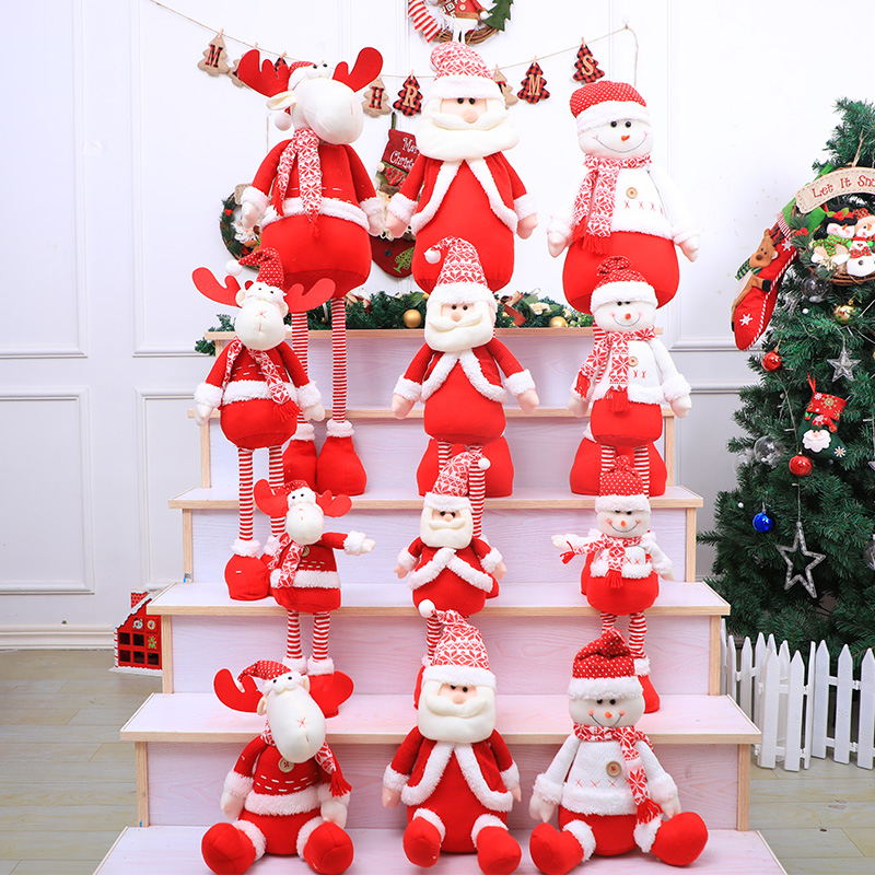 圣诞节可爱创意雪人老人鹿布艺公仔伸缩娃娃前台摆件树装饰品拍