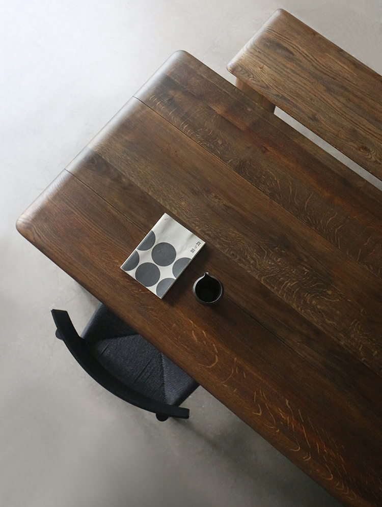 朴室侘寂风中古风现代简约北欧复古橡木烟熏色实木餐桌长凳