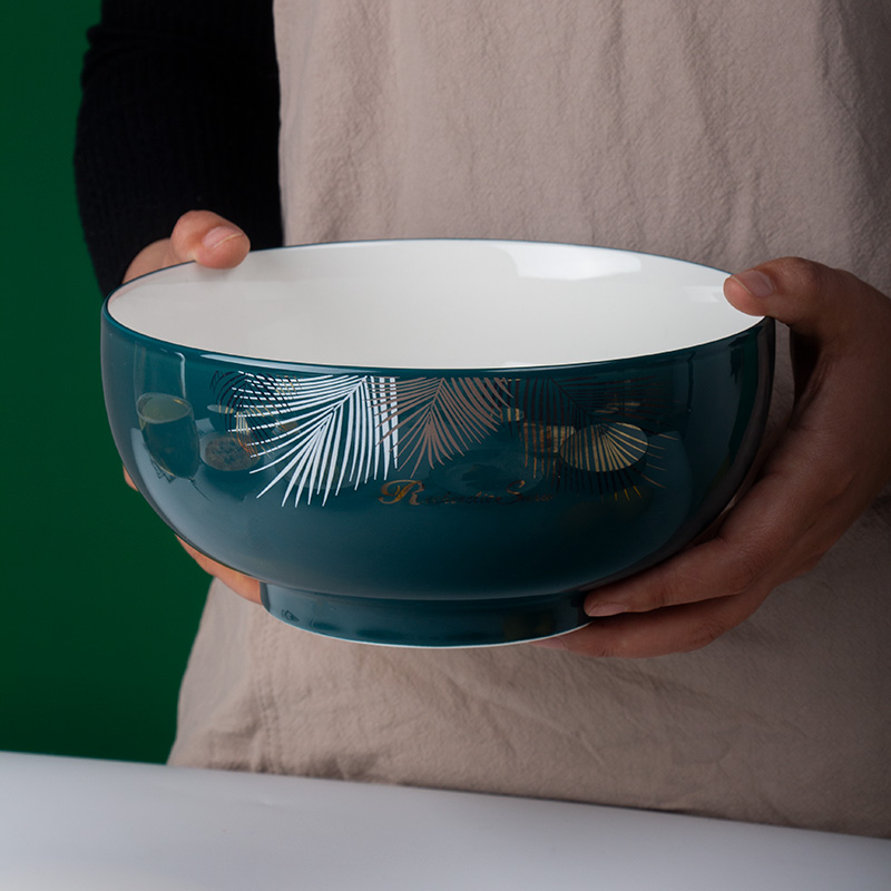 家有儿女绿色泡面碗家用陶瓷大碗汤碗复古大号汤盆学生宿舍拉面碗