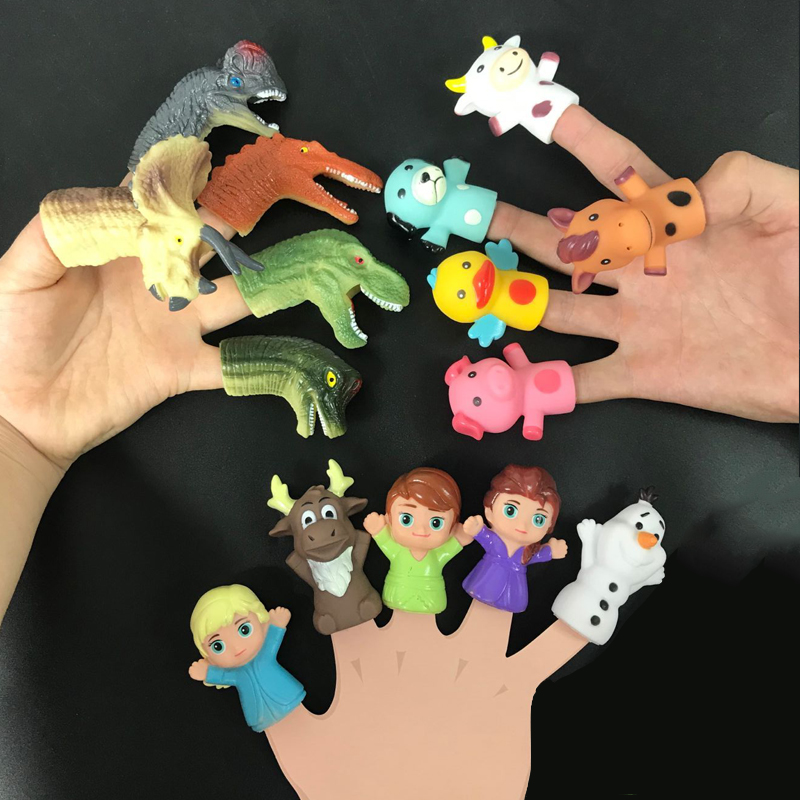 儿童手指玩偶仿真软硅胶恐龙卡通动物宝宝早教益智互动玩具套装