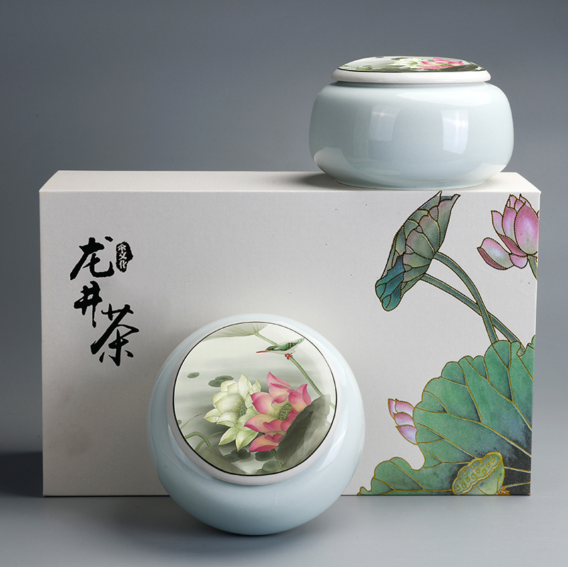 高档明前龙井包装盒空盒 250g龙井茶包装盒空包装 陶瓷茶叶罐定制