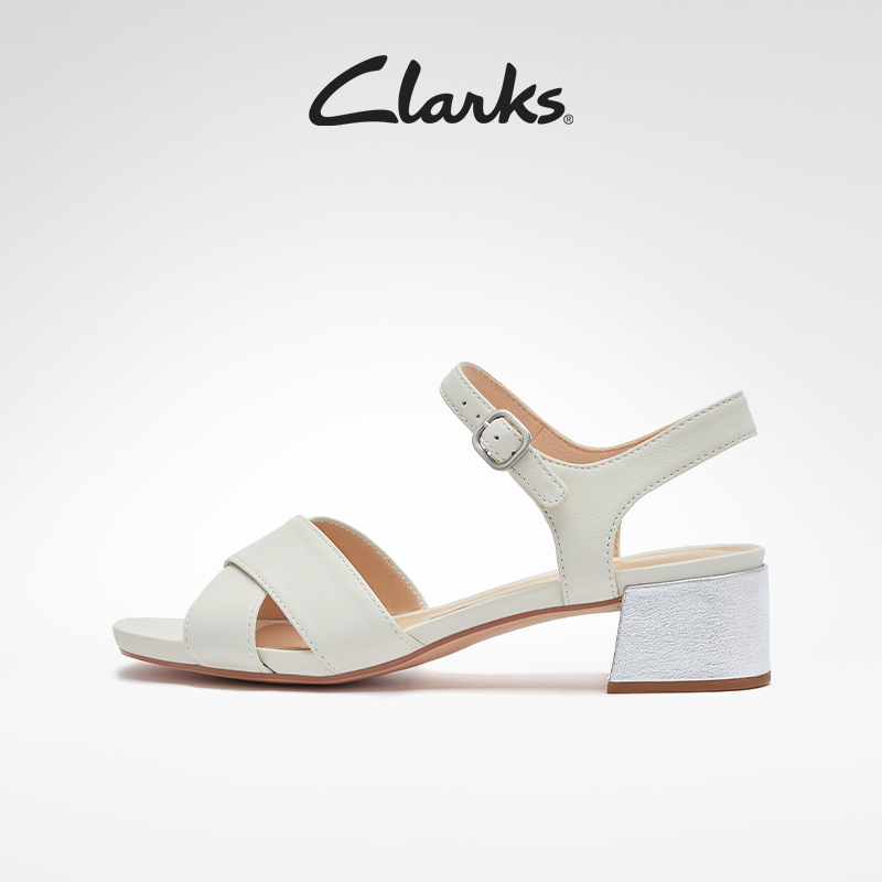 Clarks女鞋夏季时尚简约复古方跟潮流方头一字带交叉带凉鞋女