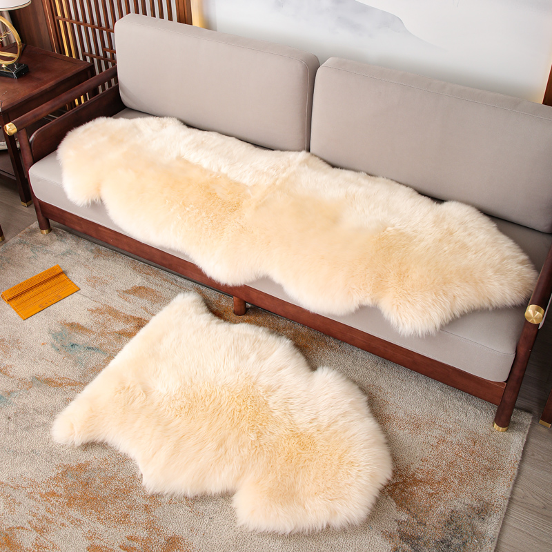 裘朴 羊毛沙发垫新中式实木沙发坐垫冬季整张羊皮现代轻奢沙发垫