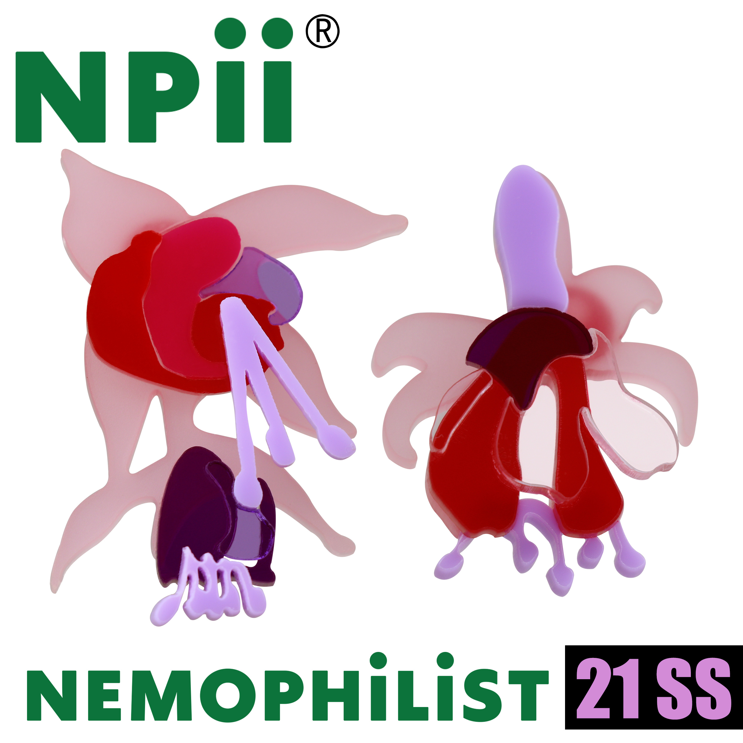 NPii21SS吊金钟耳环异形植物花卉原创设计红色蓝色现货耳钉耳夹