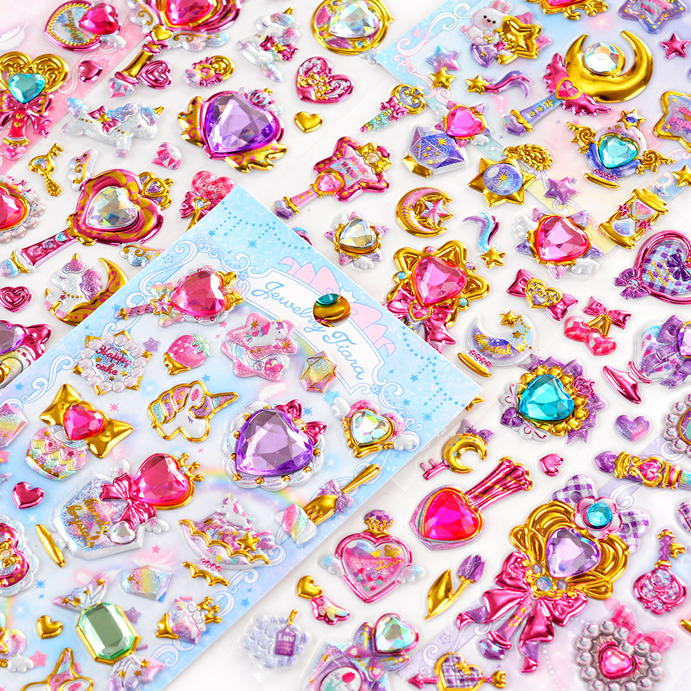 闪亮立体水晶钻石泡泡贴纸儿童女孩魔法棒爱心宝石手机装饰贴画