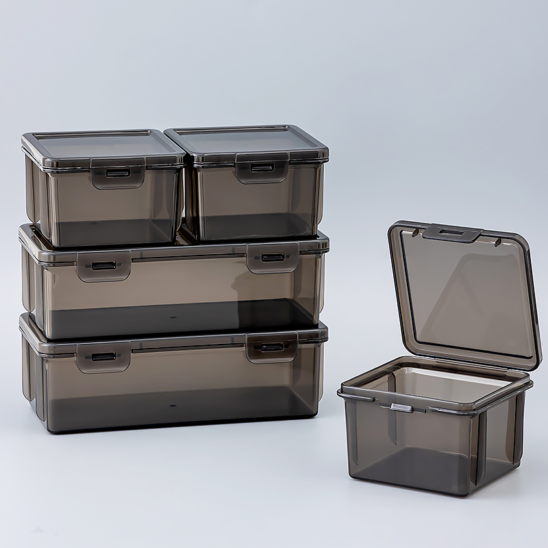 小型透明收纳盒PP迷你直角方盒正方形翻盖塑料盒零件盒黑色储物盒