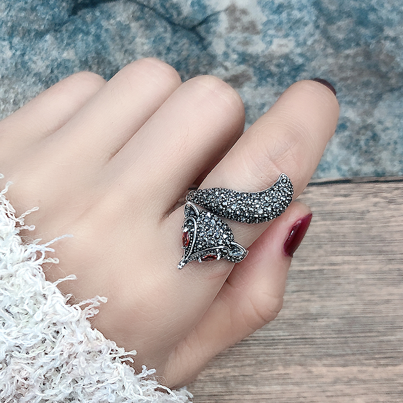 狐狸戒指小众个性开口可调节韩版时尚潮人食指装饰复古镶钻戒指女