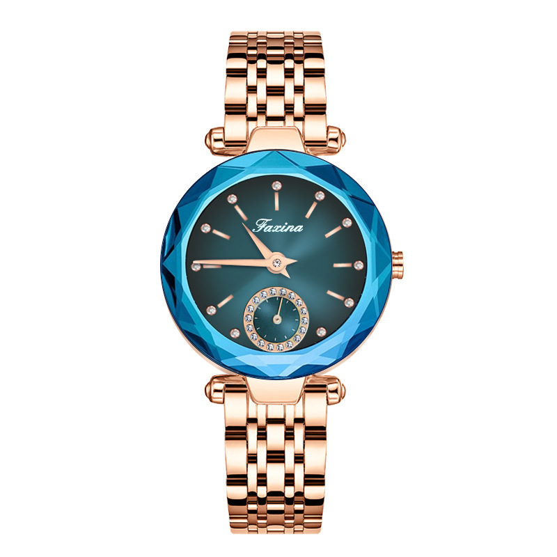 士石英腕表水晶表气质不锈钢表带手表时尚品牌faxina法茜娜女