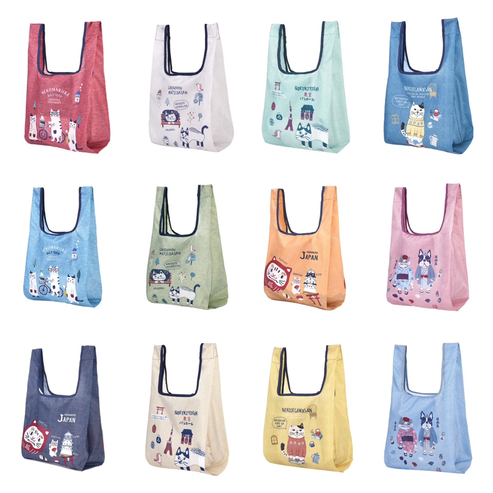 日本新数码印花猫咪印花中号购物袋可折叠购物手拎超市购物包968