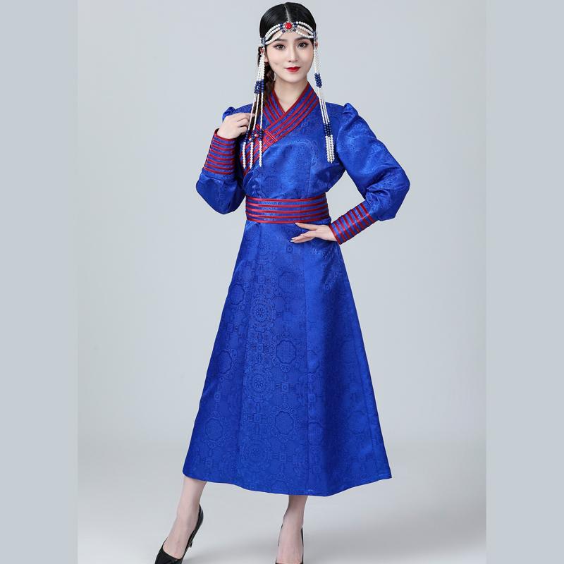 女士蒙古服装春秋民族风舞蹈演出服蒙族日常生活装长款蒙古袍礼服