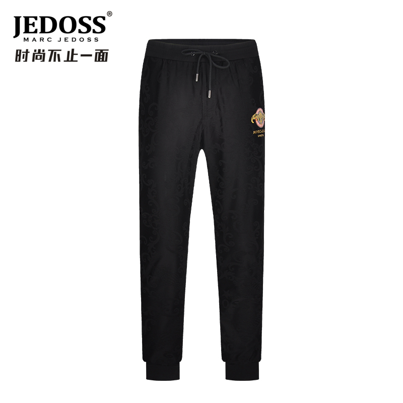 JEDOSS/爵迪斯男装夏季上新款logo水晶砂薄款黑色针织休闲裤0184