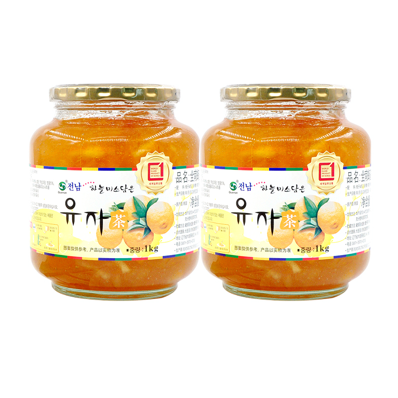 全南蜂蜜柚子茶1kg*2瓶韩国进口柚子酱泡水喝的冲饮水果茶旗舰店