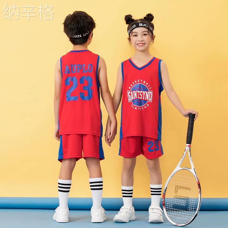 儿童篮球服套装夏季短袖假两件男童球衣透气速干女童宝宝运动定制
