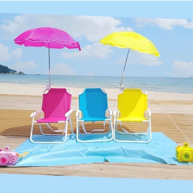 韩国同款INS儿童户外沙滩椅遮阳伞便携折叠椅PVC果冻沙滩包游泳包