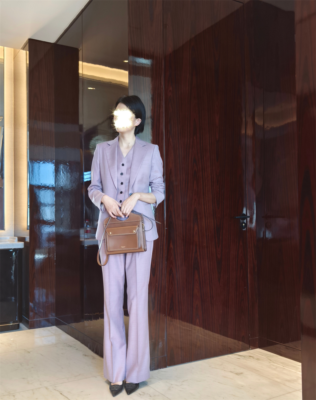 轻奢新款紫色修身西装套装女英伦时尚气质三件套休闲职业白领正装