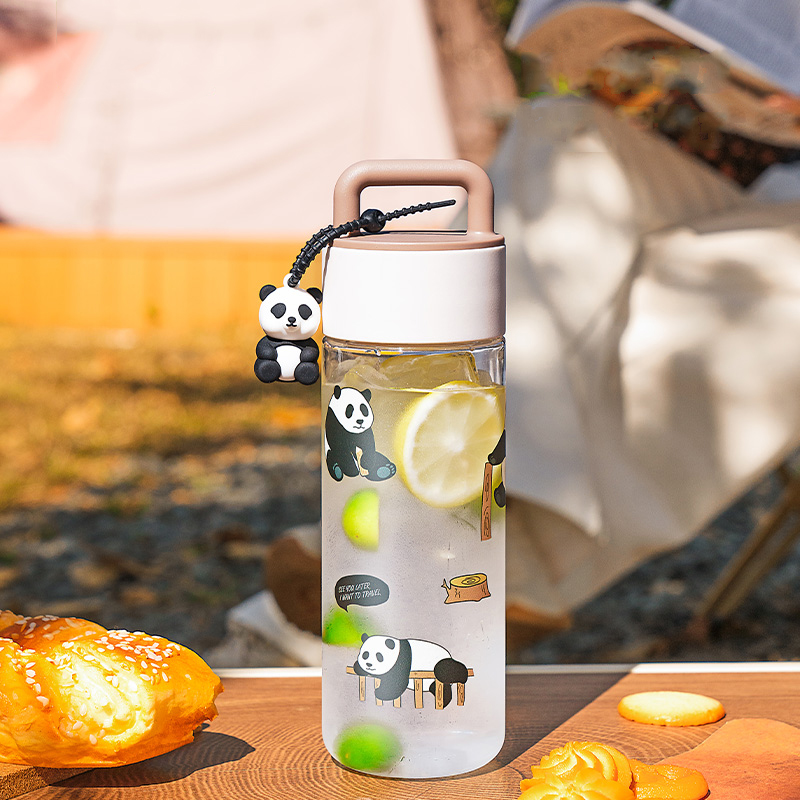 熊猫水杯便携夏天学生直饮塑料杯tritan高颜值女花茶杯子茶水分离