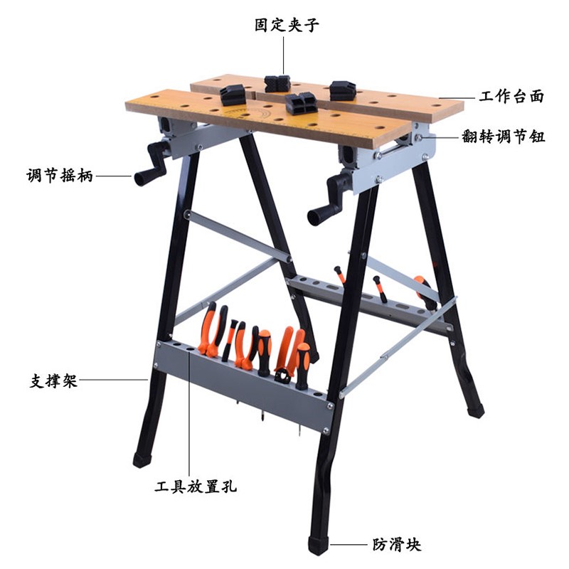 新品。木工桌多功能翻转工作台折叠桌夹紧桌木工工具移动可携式维