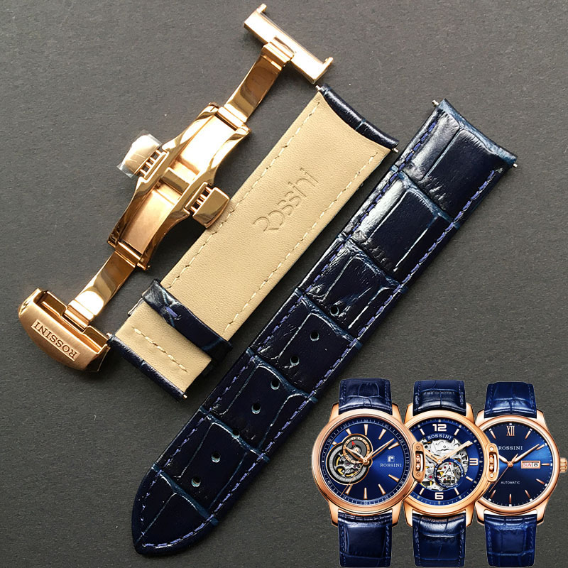 罗西尼原装真皮表带8633蓝色皮带弧形517793原厂正品5725手表配件