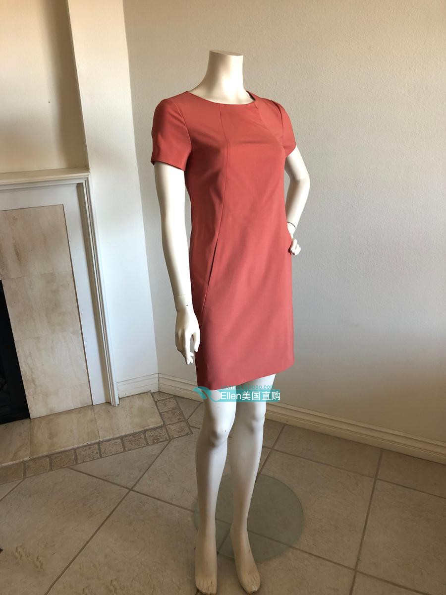 Ellen国现-9248A Theory Rikae水红色短袖羊毛连衣裙K011602R 0码