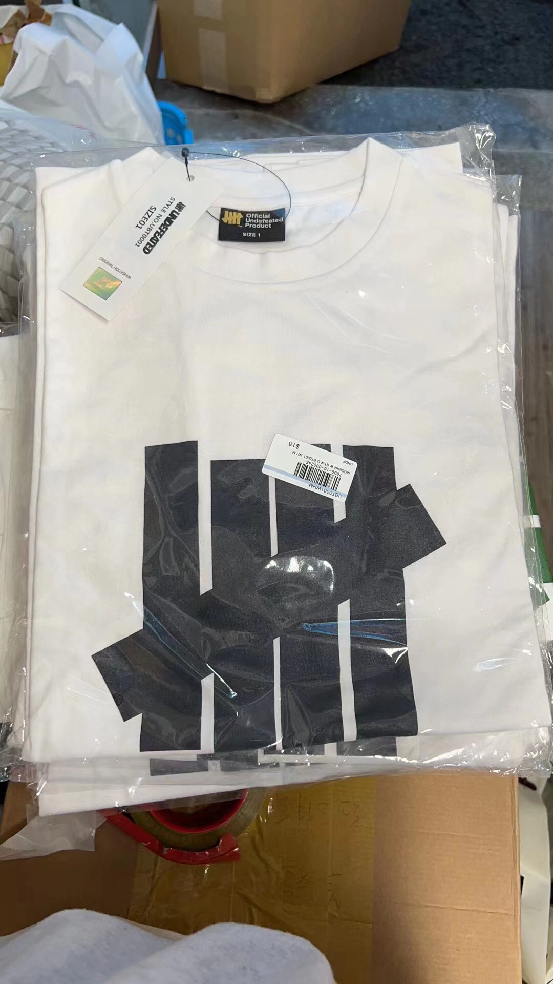 韩国免税店 UNDEFEATED五道杠白色短袖T恤男女同款1码 经典大标