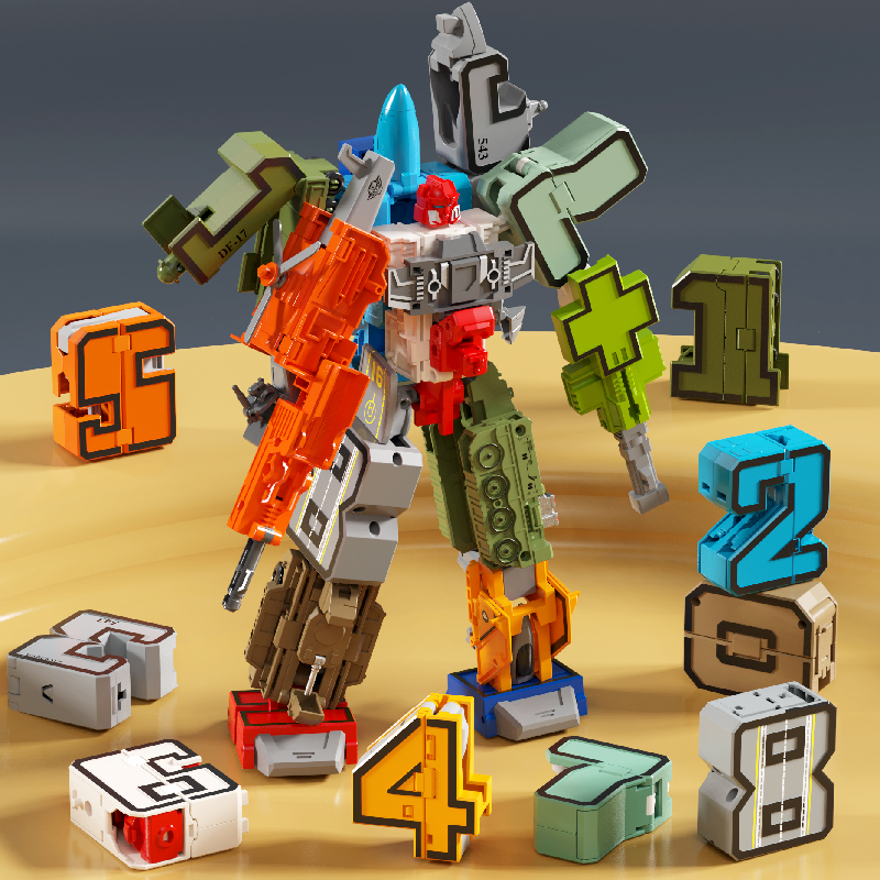 机甲数字变形玩具金刚拼装益智机器人字母百变恐龙合体战队男孩小