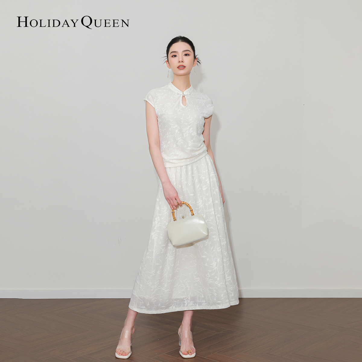 HolidayQueen新中式时尚套装女改良旗袍蕾丝上衣半身裙两件套女装