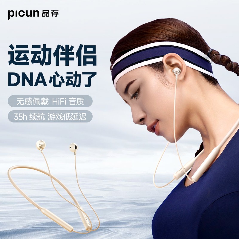 Picun品存 X5蓝牙耳机无线入耳挂脖式运动超长续航高端健身磁吸款