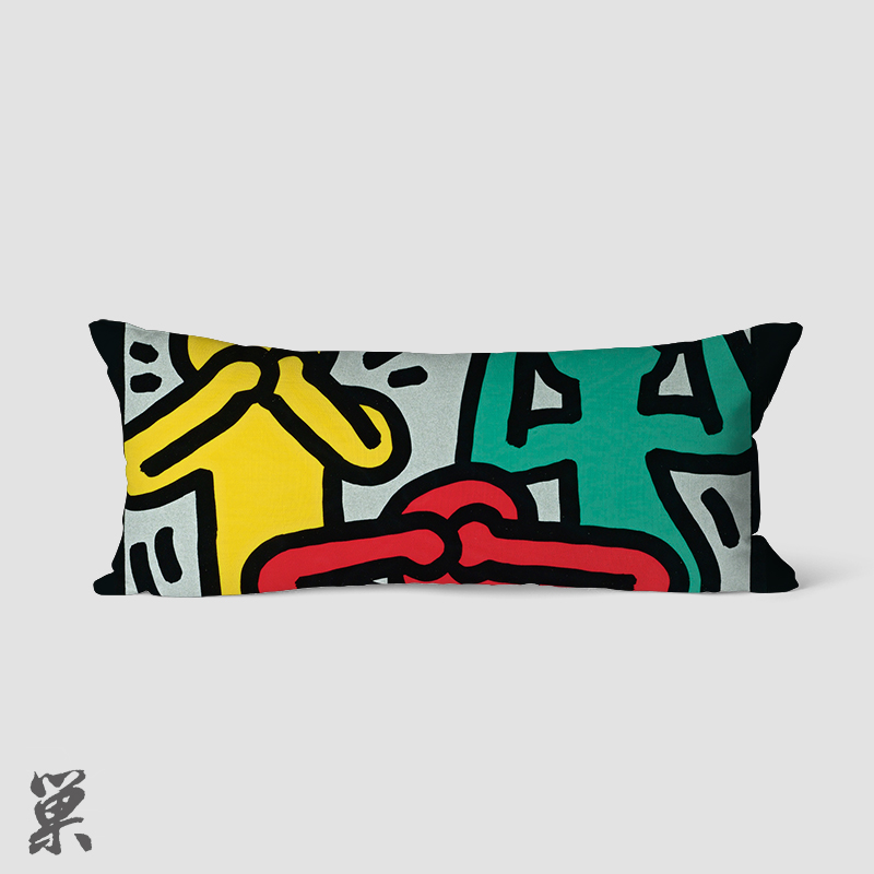 凯斯哈林 涂鸦小人卡通个性 卧室侧睡夹腿长条枕床头靠枕靠垫腰枕