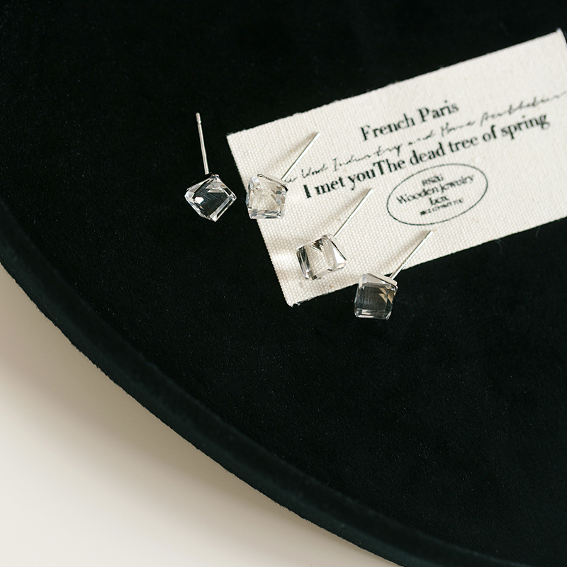 HelloJan 925银方糖耳钉小众设计感冷淡风耳环简约百搭方块耳环