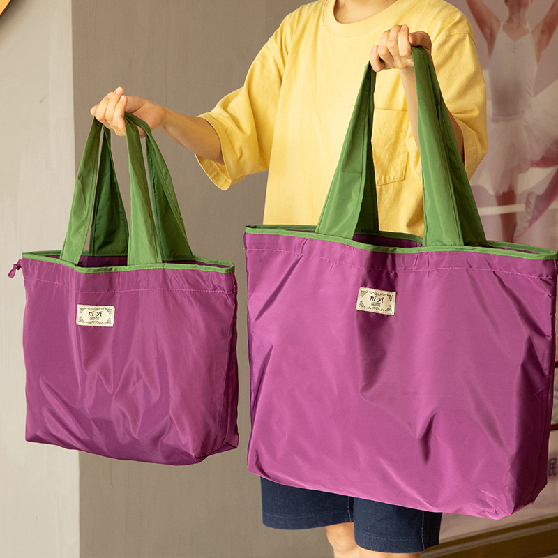 纯色折叠购物袋防水收纳袋便携超市买菜包大容量抽绳环保手提袋子