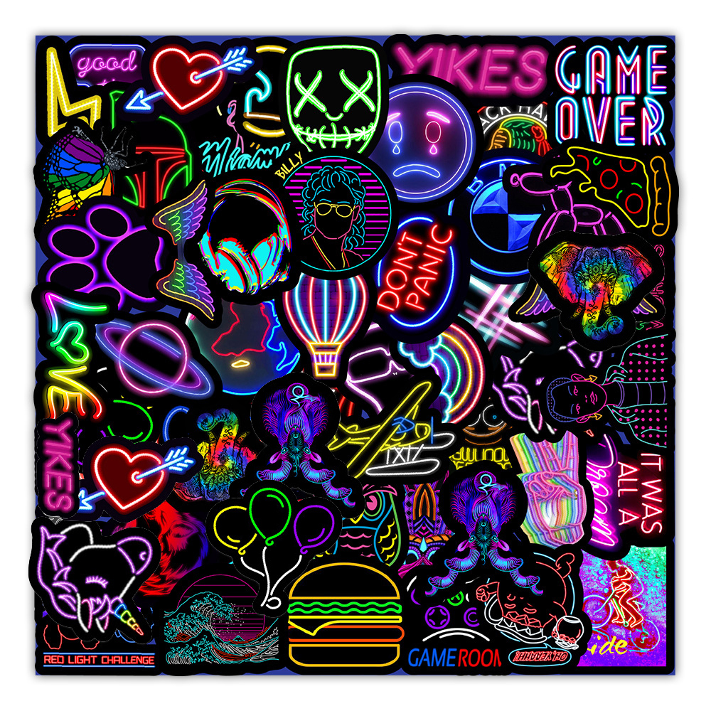 50PCS Cartoon Neon Light Graffiti Stickers Car Guitar Motorc