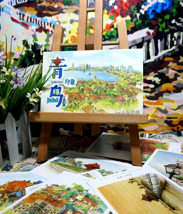 青岛印象手绘明信片彩绘经典景点建筑旅游创意纪念品送朋友12张