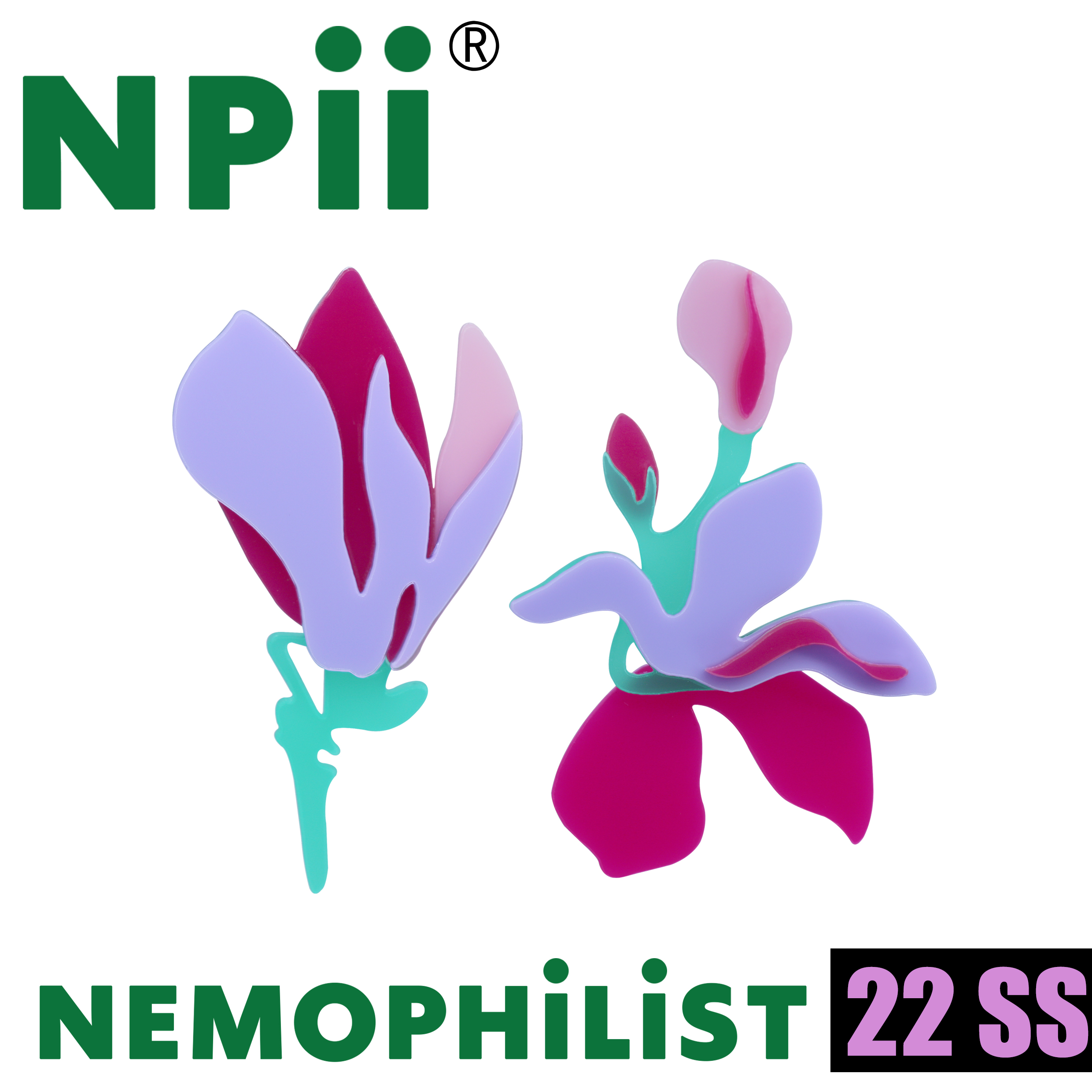 NPii22SS玉兰花耳钉原创设计春夏亚克力粉紫色设计师小众花卉耳夹