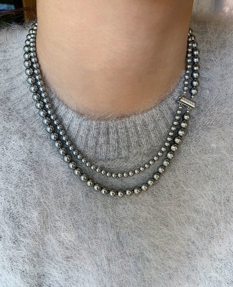 法国 Rubelerd 银灰色双层珍珠长毛衣项链女轻奢小众高级叠戴颈链