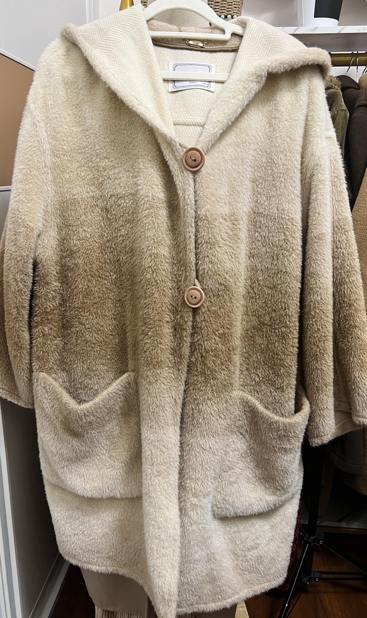 古着中古vintage100%羊毛斗篷连帽外套胸围124衣长95这样渐变色